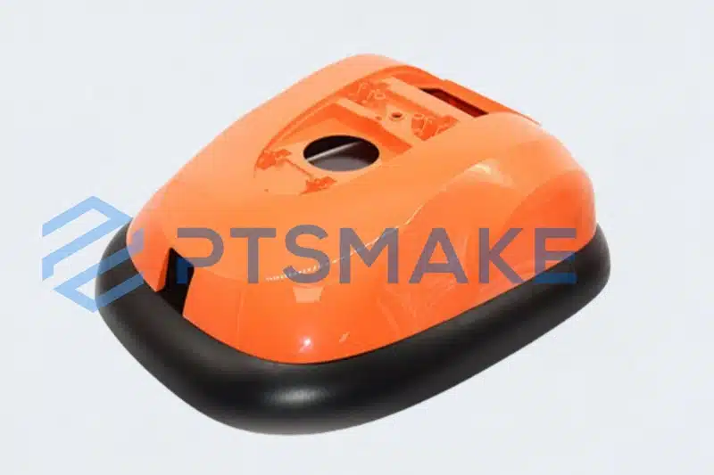 Orange plastic lawn mower cover