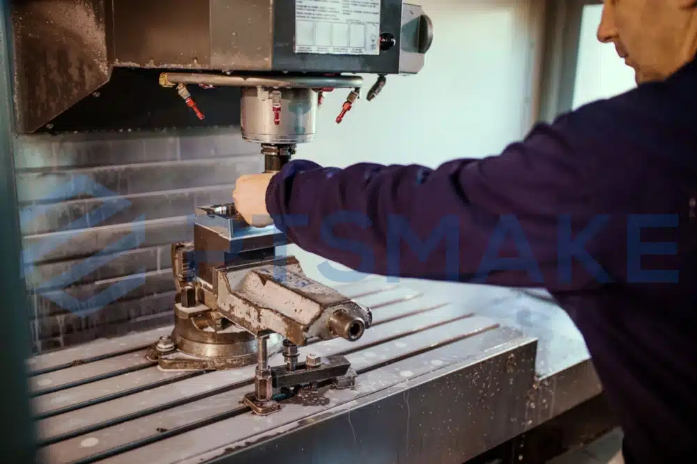 Operator working with CNC milling machine