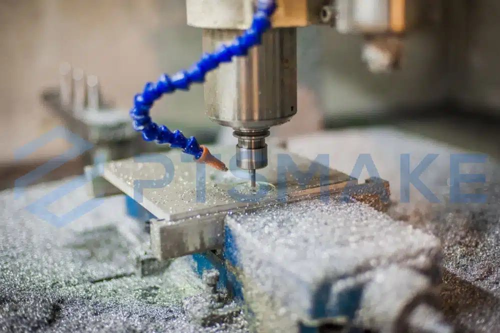 CNC machine in operation with metal shavings