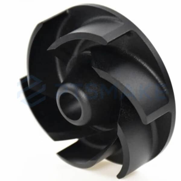 Black CNC-machined impeller wheel