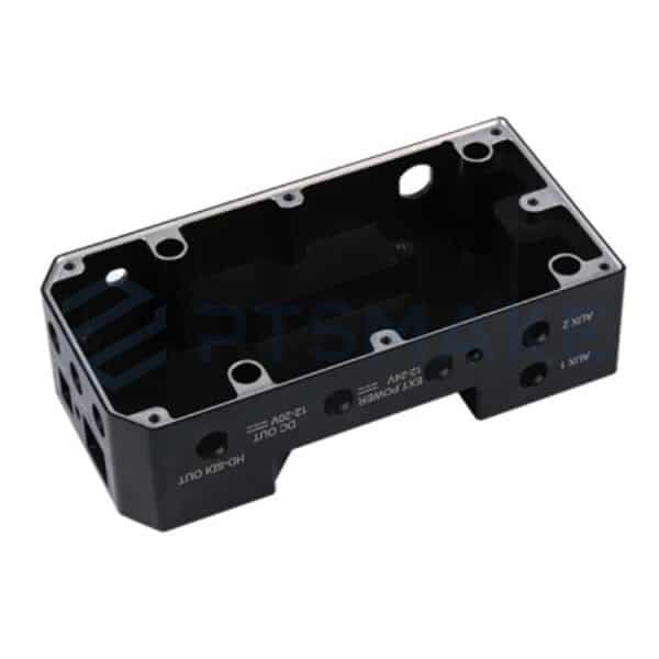 Black CNC-machined aluminum enclosure