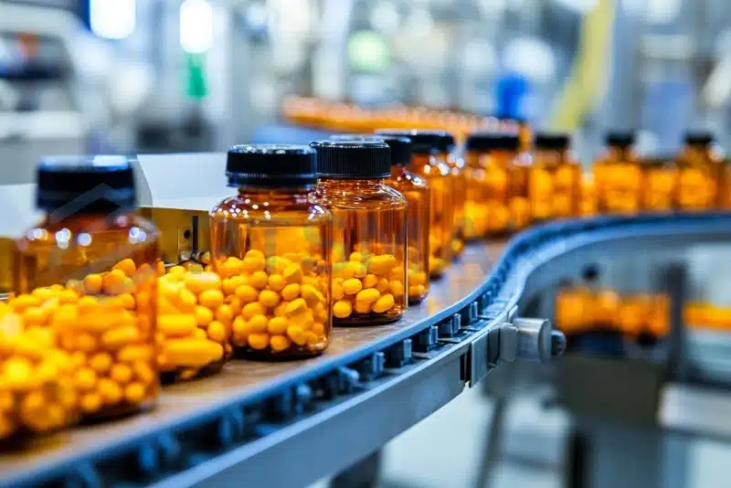 Bottles on production line