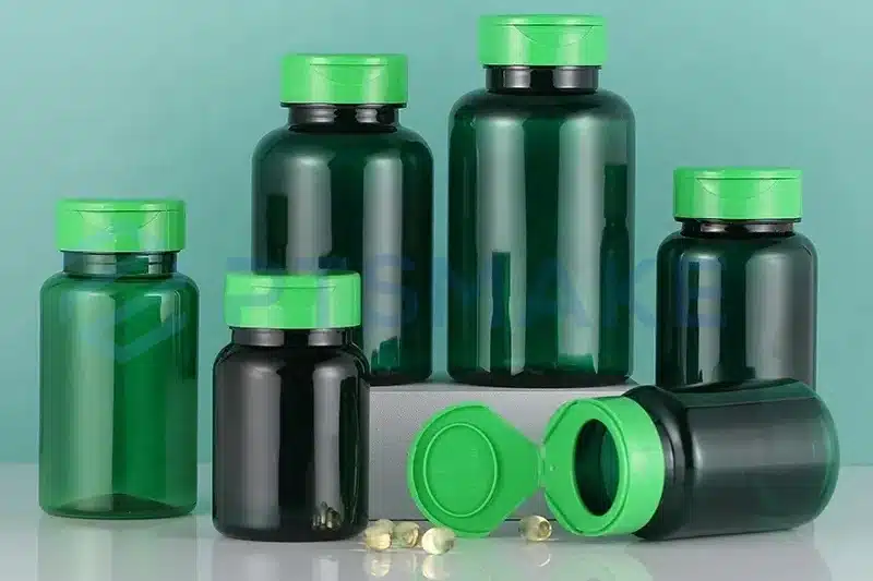 Green bottles with green caps