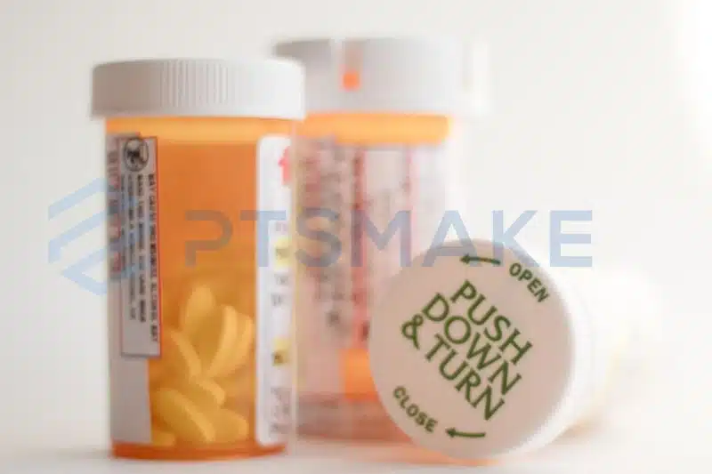 Orange pill bottles with child safety caps