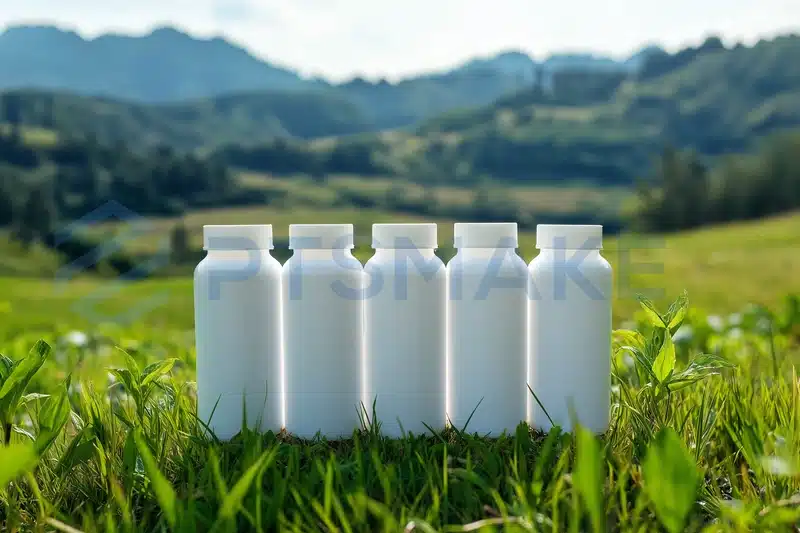 White bottles on grassy field