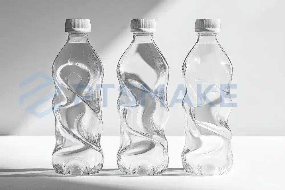 Three clear bottles with twisted design