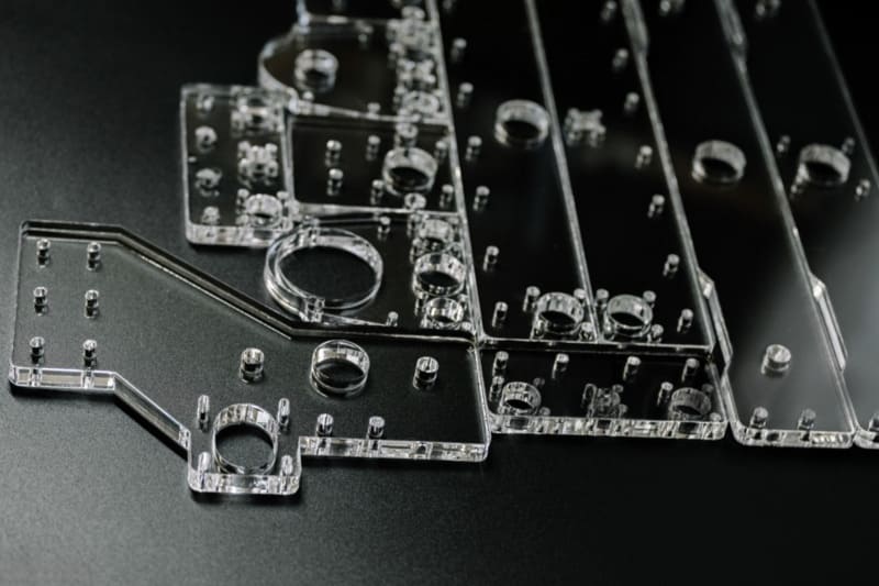 Transparent acrylic component with drilled holes