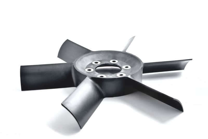 Black plastic fan blade with six blades