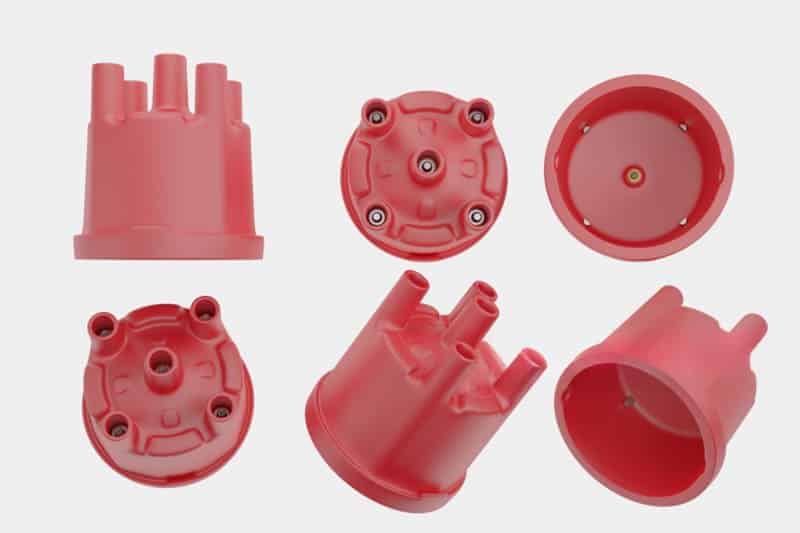 Red plastic automotive distributor caps