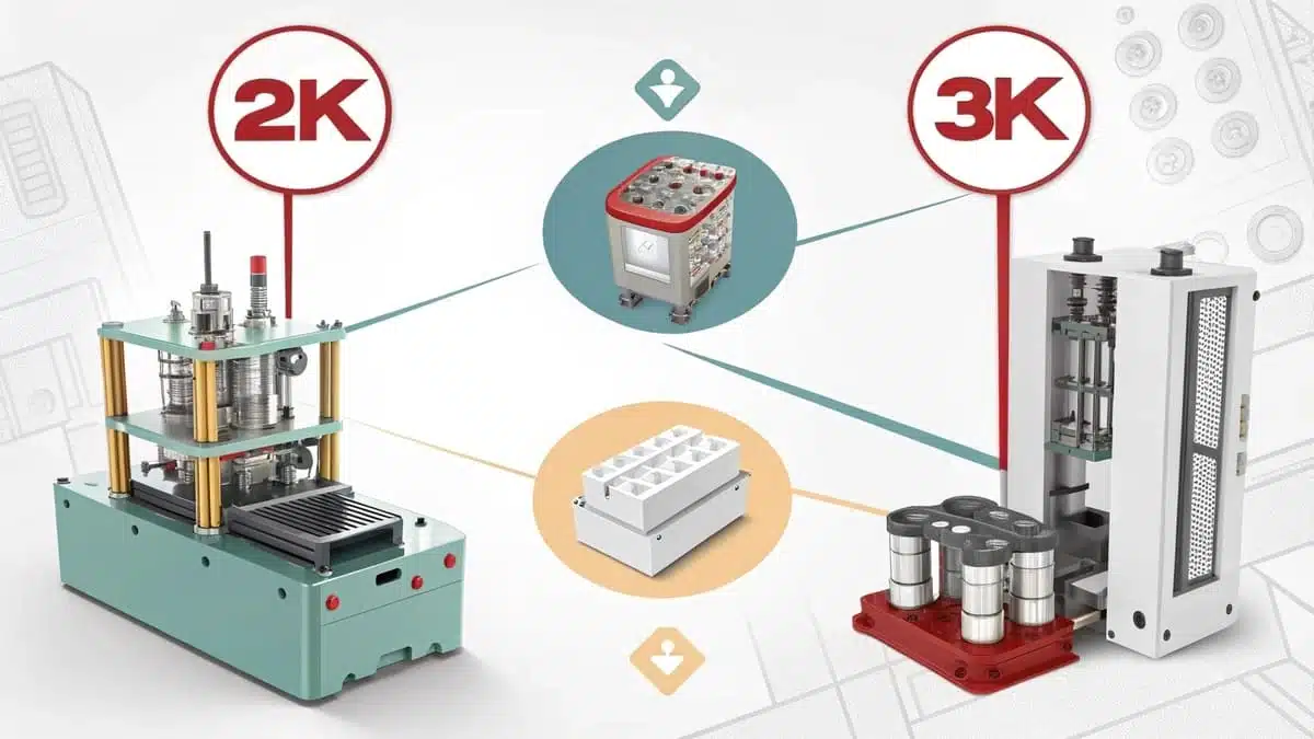 Visualization of 2K and 3K molding differences, showcasing material and mold capabilities