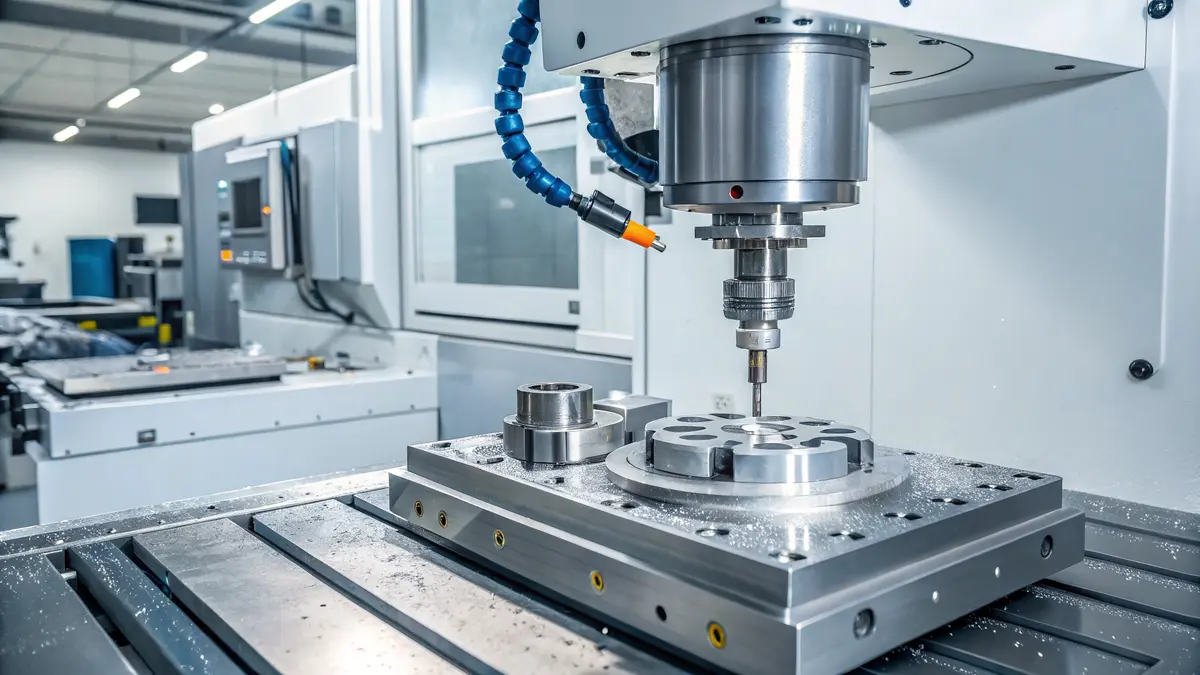 Maszyna CNC pracująca na części ze stali nierdzewnej
