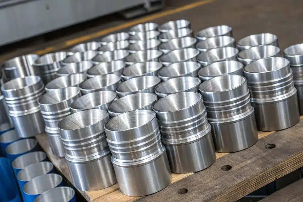 Reihen zylindrischer CNC-gefertigter Metallteile