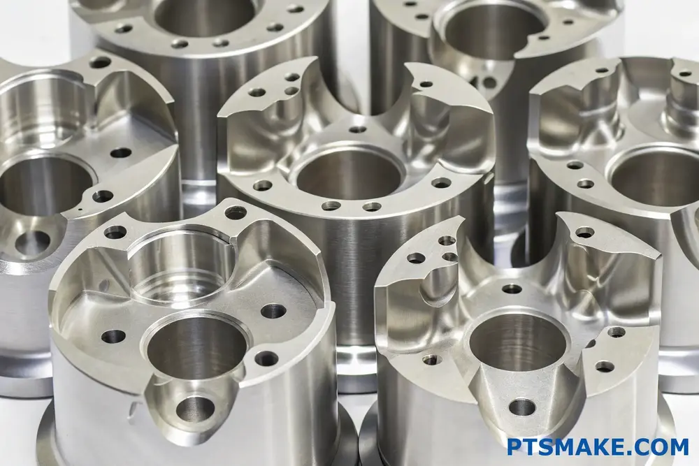 Zbliżenie na precyzyjny metalowy element obrabiany CNC