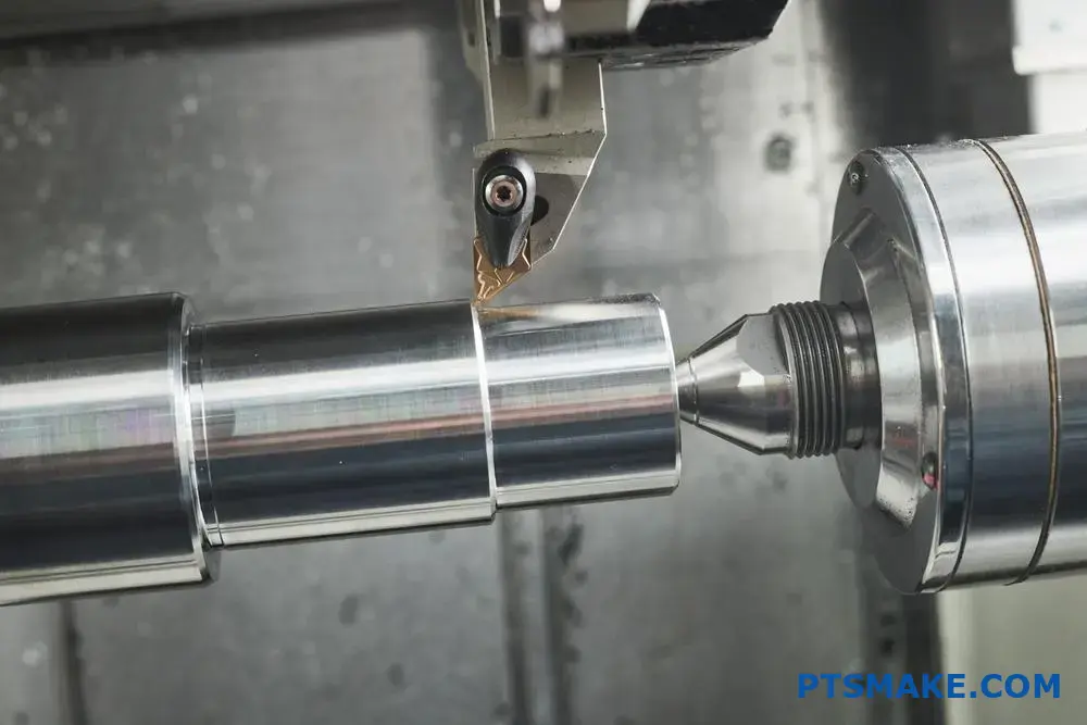 ماكينة CNC تقطع قطعة عمل معدنية بدقة.