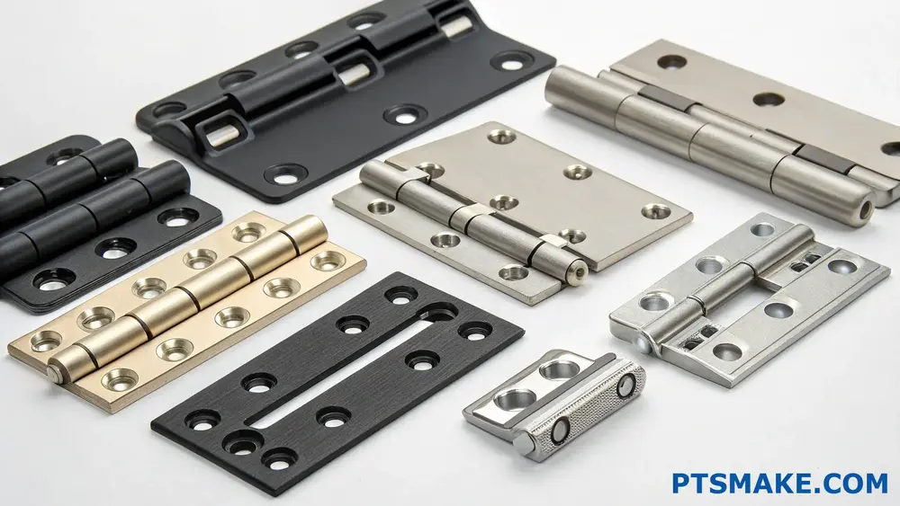 Diverses pièces de charnières de portes métalliques usinées CNC