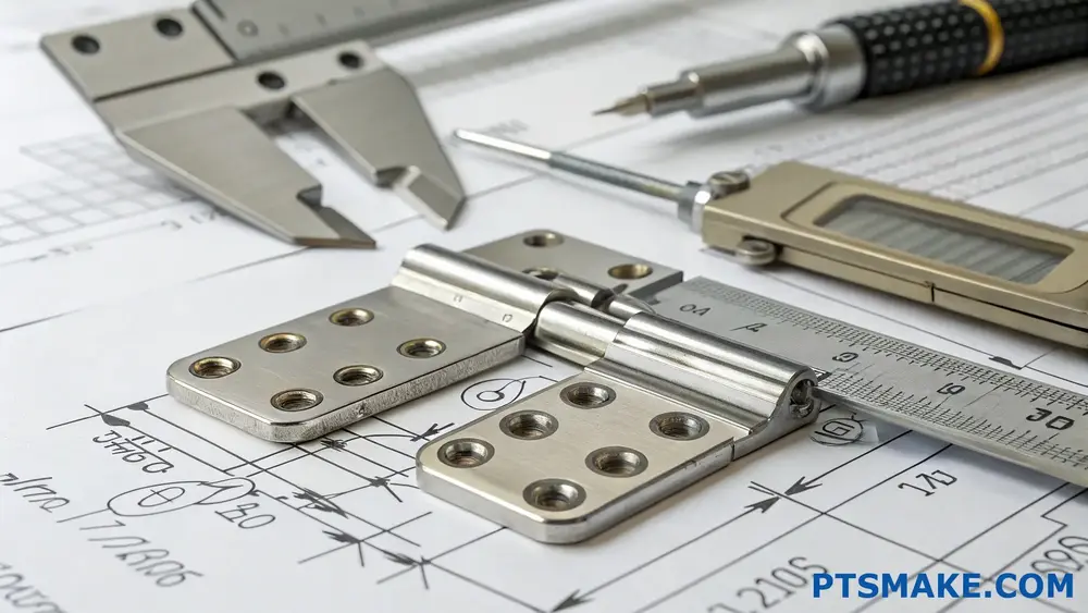 Charnière et étriers sur le plan technique