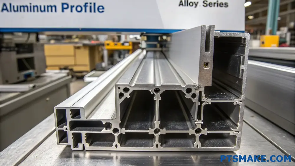 Close-up of aluminum extrusion cross sections