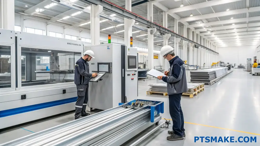 Engineers Operating CNC Machines In Clean Factory