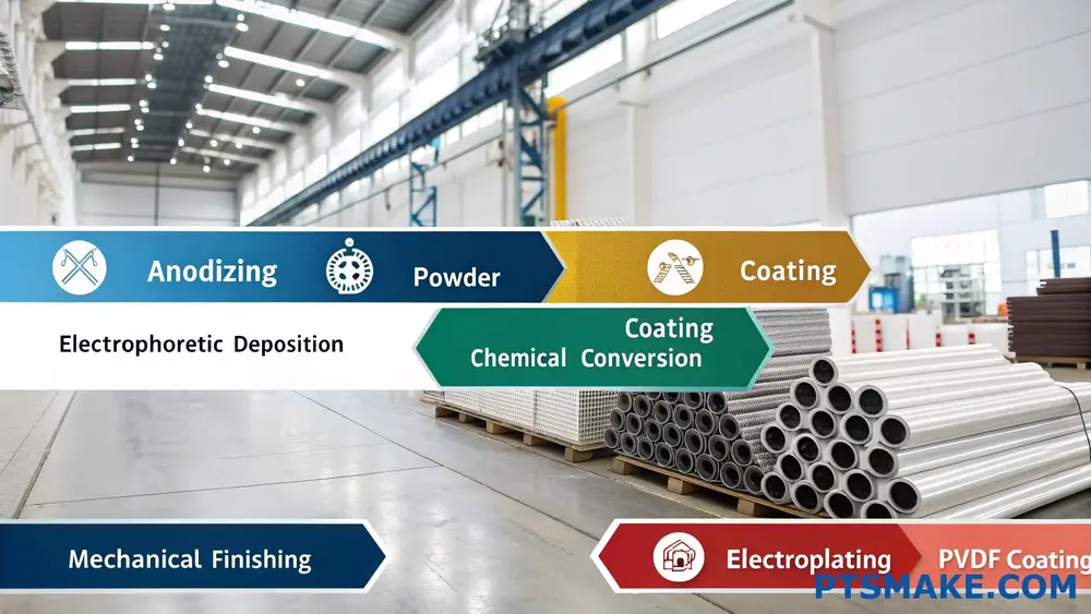 Various metal finishing types in an industrial warehouse