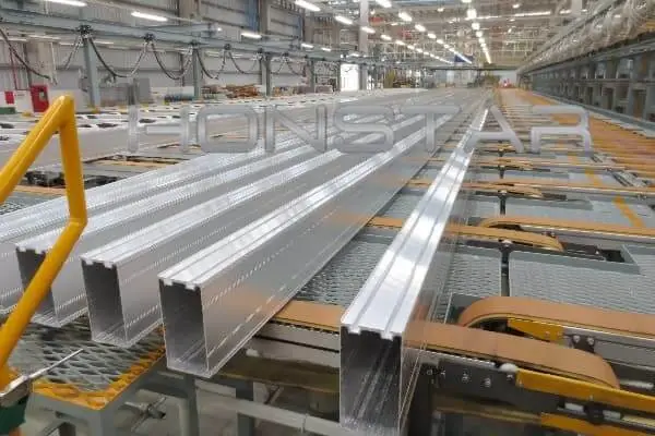 Aluminum profile manufacturing steps in factory environment