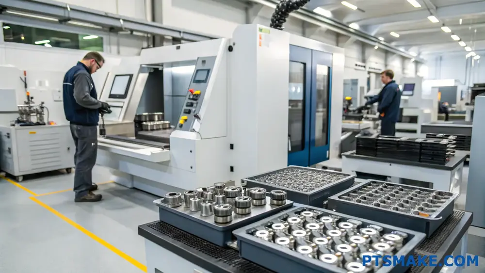 Inżynierowie obsługujący maszyny CNC w nowoczesnej fabryce