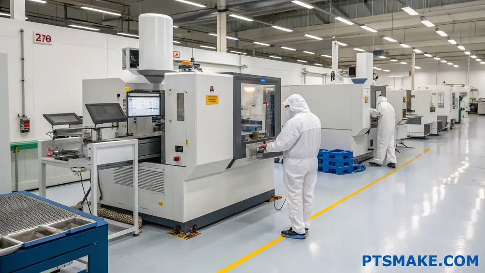 Technicy obsługujący maszyny CNC w pomieszczeniach czystych