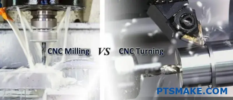 Primo piano di macchine di fresatura e tornitura CNC in funzione