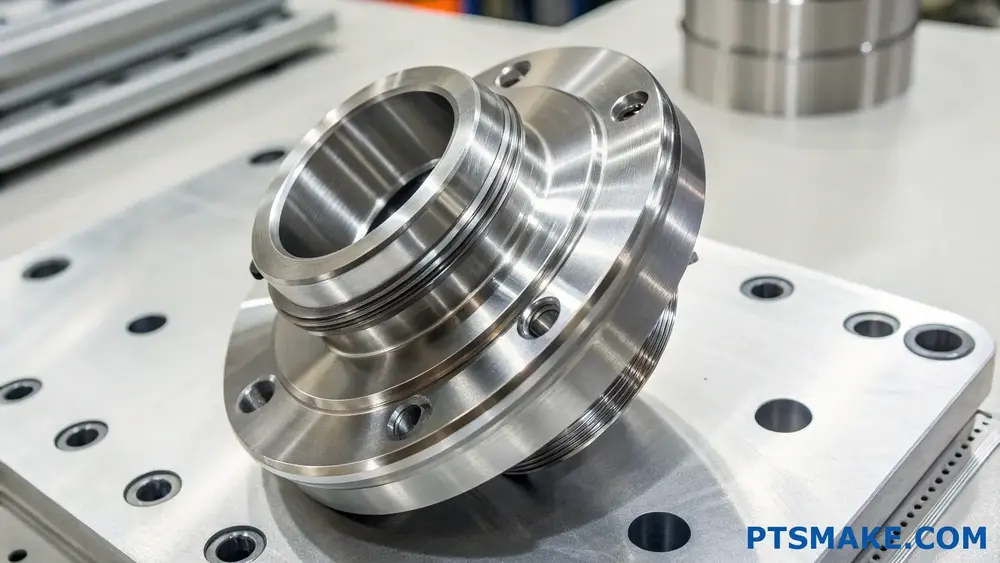 High-precision metal component on machining base