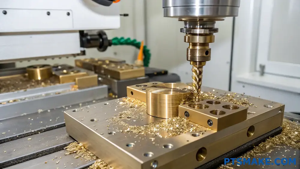 CNC-Maschine bohrt präzise Löcher in Messingteile