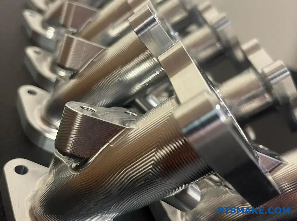 High-Precision Aluminum Intake Manifold On Workbench