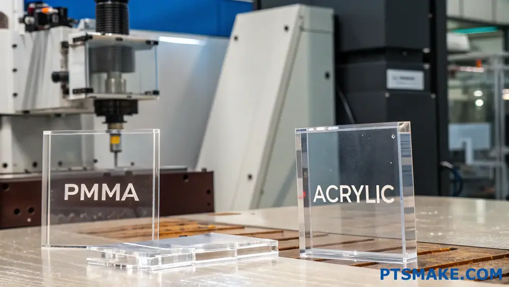 PMMA and Acrylic Samples on CNC Machine Table
