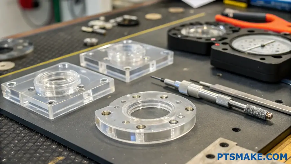 Precision clear plastic CNC parts with inspection tools