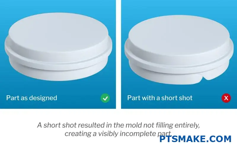 Injection molded part with short shot defect
