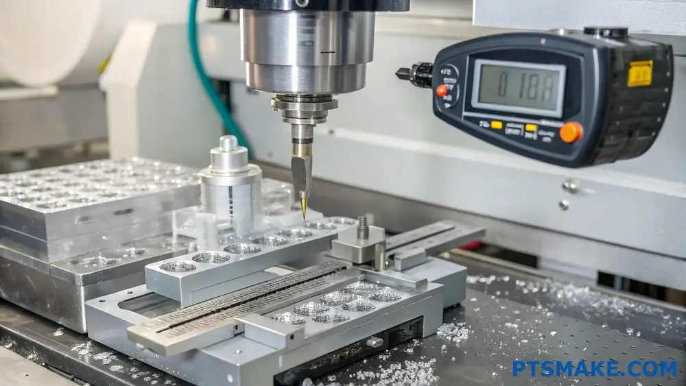 Precision CNC milling machine working on metal parts