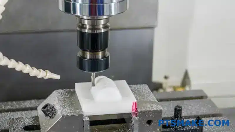 Polycarbonate Material Being Machined On CNC Machine