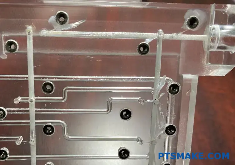 Close-up of CNC machine cutting aluminum block