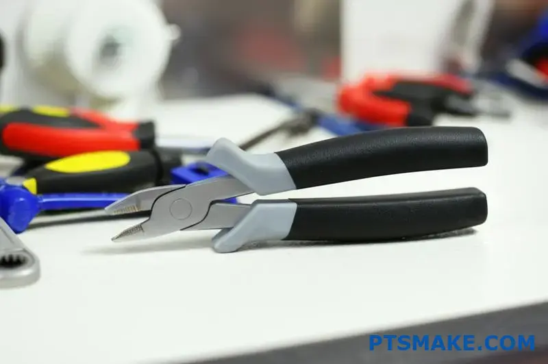 tvåskottshandtag i gjuten plast med ergonomiskt grepp