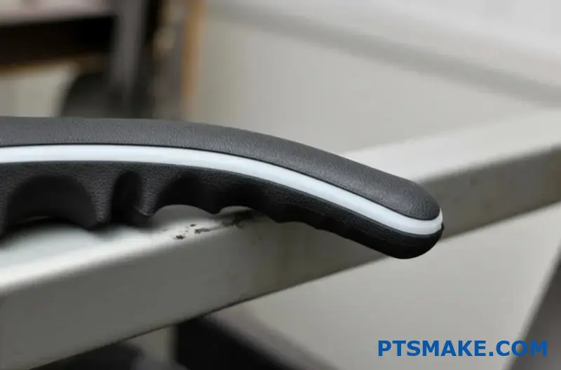 tvåfärgad gjuten detalj med polykarbonat och termoplastisk elastomer med dual-shot-process