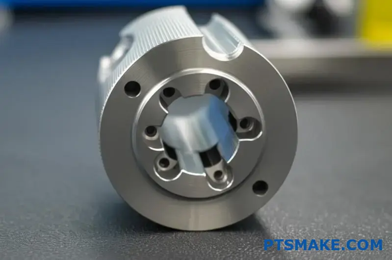 Detailaufnahme einer metallischen Exzenterschnecke mit Hohlkern aus additiver Fertigung