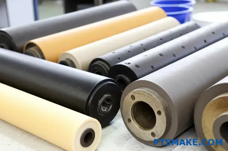 Diferentes rodillos de goma con materiales y texturas variados