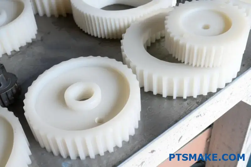 UHMWPE tandwielen en kettingwielen met slijtvastheid op metalen werkbank