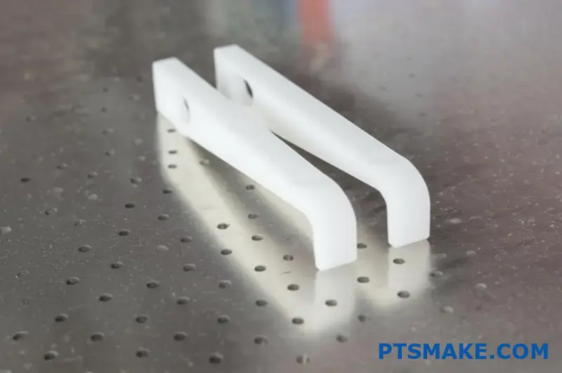 Witte semi-flexibele UHMWPE beugel die de flexibiliteit en textuur van het materiaal laat zien