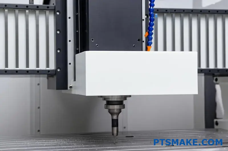 UHMWPE blok gemonteerd op CNC machine met bewerkte randen en gladde afwerking
