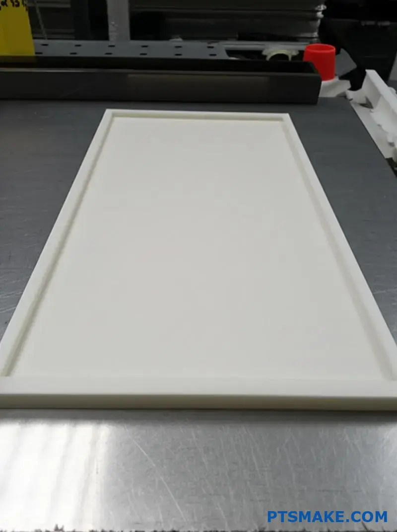 Vlak bewerkt UHMWPE-stuk zonder kromtrekken na het snijden