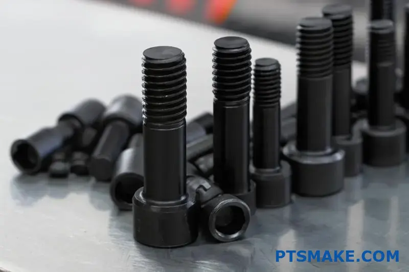 Black socket cap screws with visible threads and heads