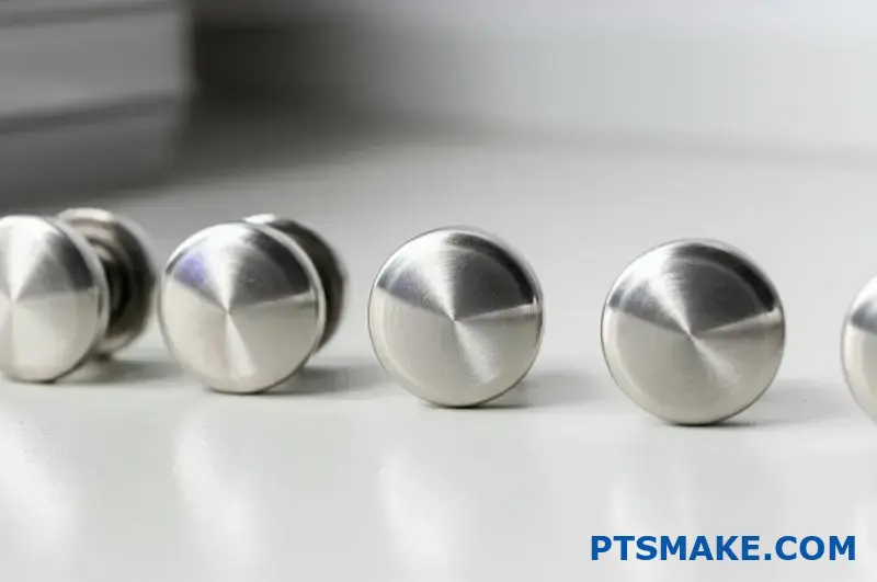 Corrosion-resistant stainless steel round buttons with brushed finish