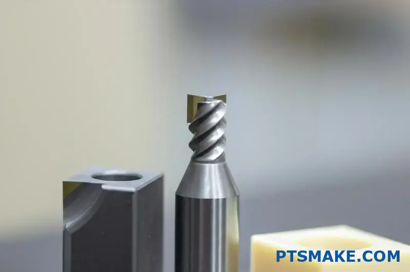 Utensile da taglio in metallo duro progettato per la lavorazione della plastica PEEK con spigoli vivi
