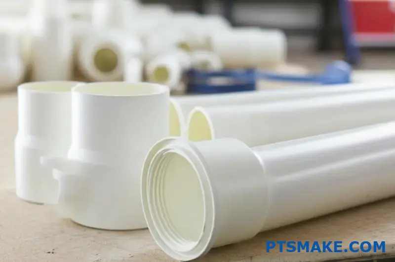 Пластиковые обработанные детали из HDPE и полупрозрачные детали из LDPE бок о бок