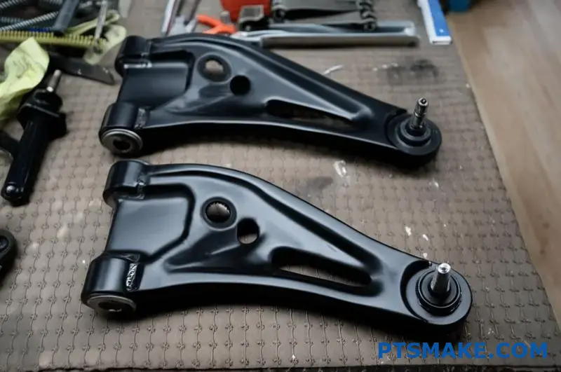 Matte black custom suspension control arms for restored vintage vehicles