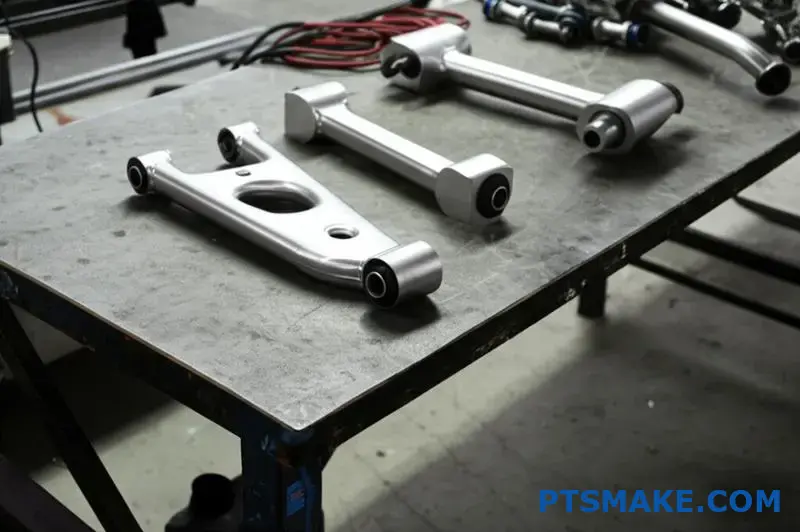 Billet aluminum and chromoly custom control arms for improved suspension handling